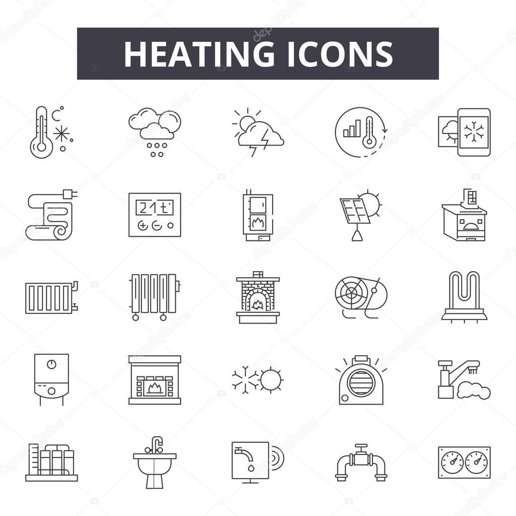 Heating line icons for web and mobile design. Editable stroke signs. Heating  outline concept illustrations