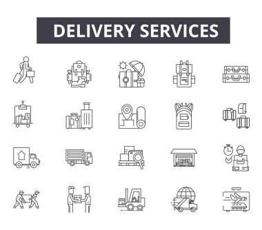 Web ve mobil tasarım için teslimat Hizmetleri hattı simgeler. Düzenlenebilir kontur işaretler. Teslimat Hizmetleri anahat konsept çizimler