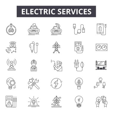 Web ve mobil tasarım için elektrik Hizmetleri hattı simgeler. Düzenlenebilir kontur işaretler. Elektrik Hizmetleri anahat konsept çizimler