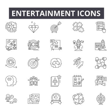 Web ve mobil tasarım eğlence hat simgelerini. Düzenlenebilir kontur işaretler. Eğlence anahat konsept çizimler
