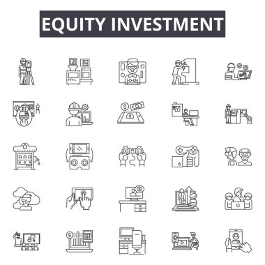 Web ve mobil tasarım için sermaye yatırım satırı simgeler. Düzenlenebilir kontur işaretler. Hisse senedi yatırım anahat konsept çizimler