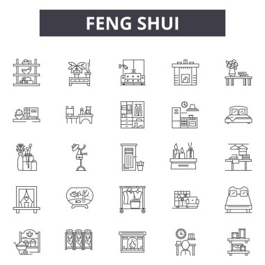 Web ve mobil tasarım için Feng shui satır simgeler. Düzenlenebilir kontur işaretler. Feng shui anahat konsept çizimler