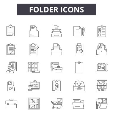 Web ve mobil tasarım için klasör çizgi simgeler. Düzenlenebilir kontur işaretler. Klasör anahat konsept çizimler
