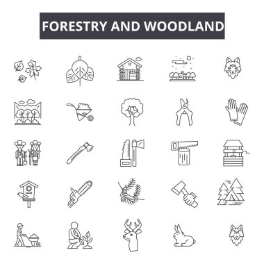 Forestry and woodland line icons for web and mobile design. Editable stroke signs. Forestry and woodland  outline concept illustrations clipart