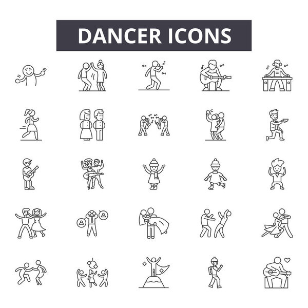 Танцевальная линия для веб-дизайна и мобильного дизайна. Редактируемые знаки. Концептуальные иллюстрации танцоров
