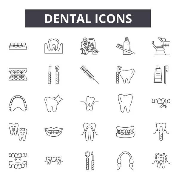 Iconos de línea dental para diseño web y móvil. Signos editables. Ilustraciones conceptuales del esquema dental — Vector de stock