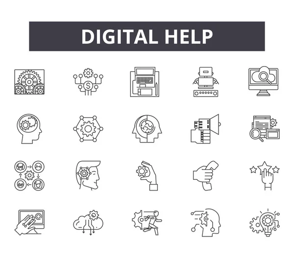 Digitale hulp lijn iconen voor web en mobiele apparatuur. Bewerkbare lijn tekenen. Digitale hulp overzicht concept illustraties — Stockvector