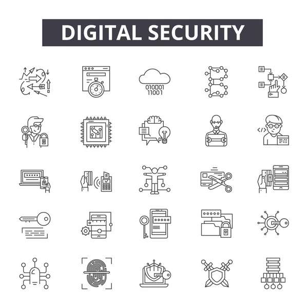 Iconos de línea de seguridad digital para diseño web y móvil. Signos editables. Esquema de seguridad digital ilustraciones conceptuales — Vector de stock