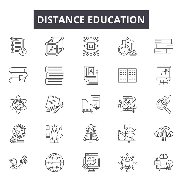 Iconos de línea de educación a distancia para diseño web y móvil. Signos editables. Enseñanza a distancia esbozar ilustraciones conceptuales — Vector de stock