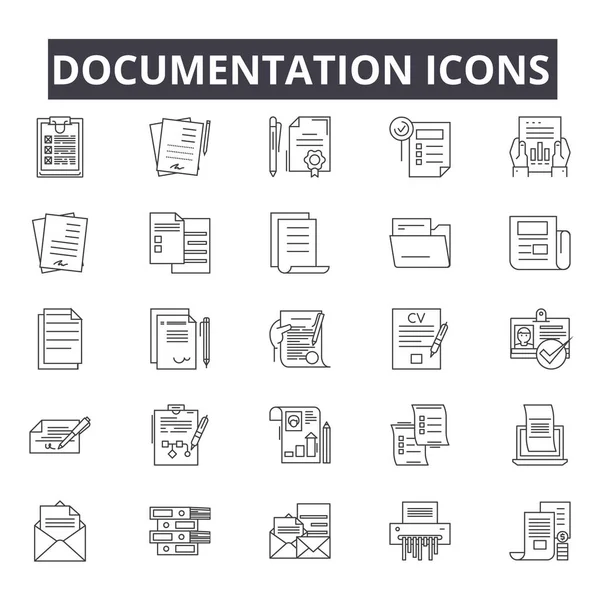 Documentation line icons for web and mobile design. Editable stroke signs. Documentation  outline concept illustrations