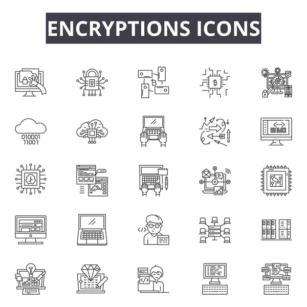 Verschlüsselungszeilensymbole für Web- und Mobildesign. editierbare Schlaganfallzeichen. Verschlüsselungen skizzieren Konzept Illustrationen — Stockvektor