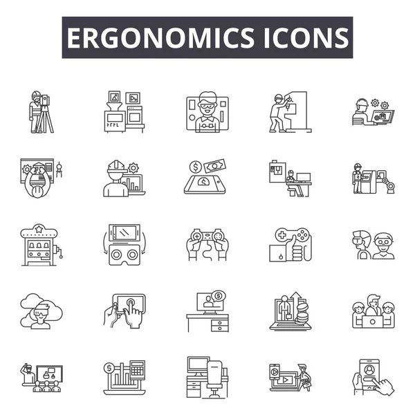 Ergonómia ikonok ikonok a webes és mobil design line. Szerkeszthető stroke tüneteit. Ergonómia ikonok vázlat koncepció illusztrációk — Stock Vector