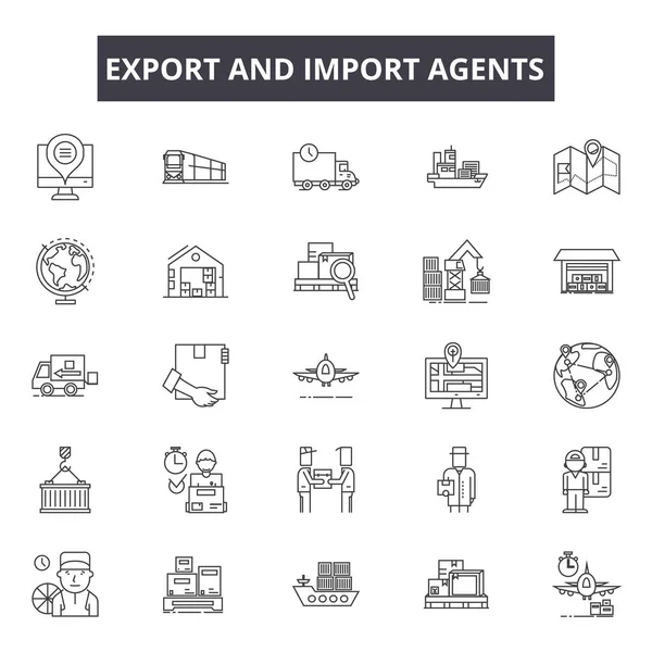 Les agents d'exportation et d'importation alignent les icônes pour la conception Web et mobile. Signes d'AVC modifiables. Les agents d'exportation et d'importation présentent des illustrations conceptuelles — Image vectorielle