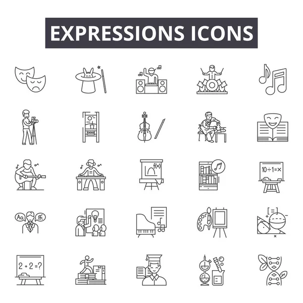Expressions line Icons für Web und mobiles Design. editierbare Schlaganfallzeichen. Ausdrücke skizzieren Konzept Illustrationen — Stockvektor