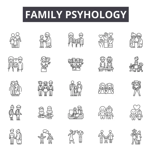 Familie Psyhologie Linie Symbole für Web-und Mobildesign. editierbare Schlaganfallzeichen. Familienpsyhologie skizziert Konzept Illustrationen — Stockvektor