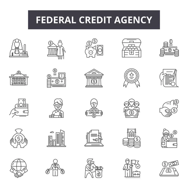 Icone della linea di credito federale per web e mobile design. Segnali di ictus modificabili. Illustrazioni concettuali dell'agenzia federale di credito — Vettoriale Stock