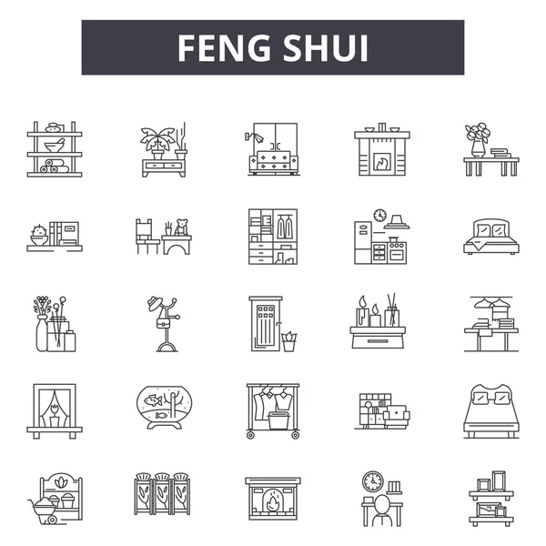 Feng shui linii ikony dla sieci web i mobilne. Objawów udaru mózgu można edytować. Feng shui zarys koncepcji ilustracje — Wektor stockowy