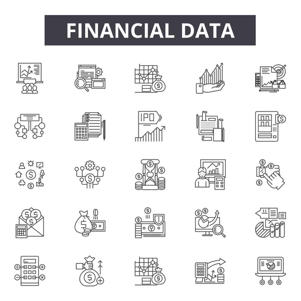 Symbole für Finanzdatenleitungen für Web- und Mobildesign. editierbare Schlaganfallzeichen. Finanzdaten skizzieren Konzept-Illustrationen — Stockvektor