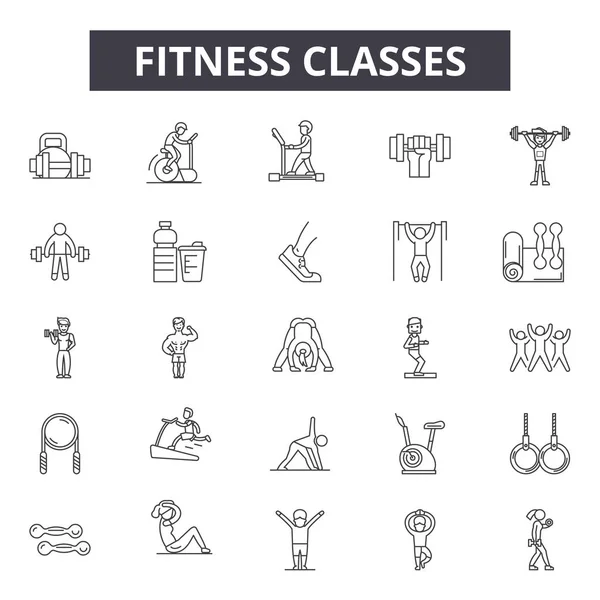 Clases de fitness línea de iconos para el diseño web y móvil. Signos editables. Clases de fitness esbozan ilustraciones conceptuales — Vector de stock