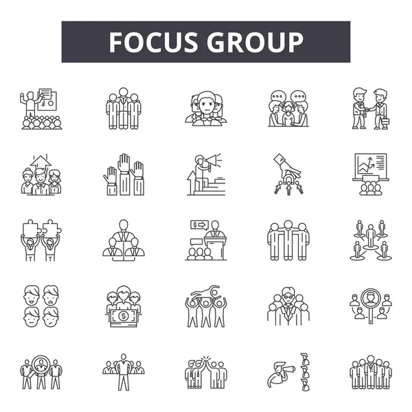 Focus group line icons for web and mobile design. Editable stroke signs. Focus group  outline concept illustrations — Stock Vector