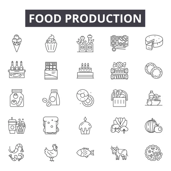 Iconos de línea de producción de alimentos para diseño web y móvil. Signos editables. Ilustraciones conceptuales del esquema de producción alimentaria — Archivo Imágenes Vectoriales