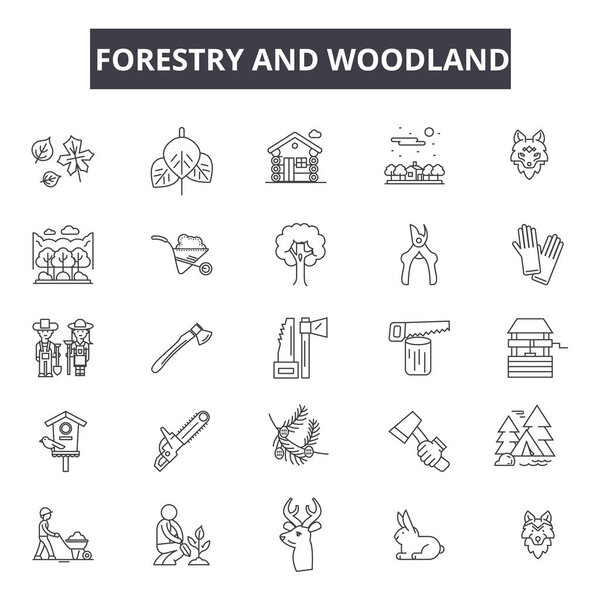 Forestry and woodland line icons for web and mobile design. Editable stroke signs. Forestry and woodland  outline concept illustrations