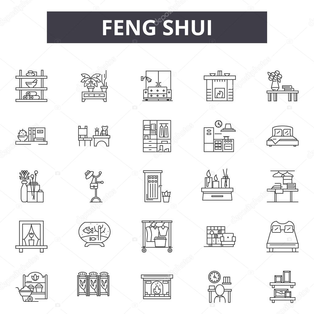 Feng shui line icons for web and mobile design. Editable stroke signs. Feng shui  outline concept illustrations