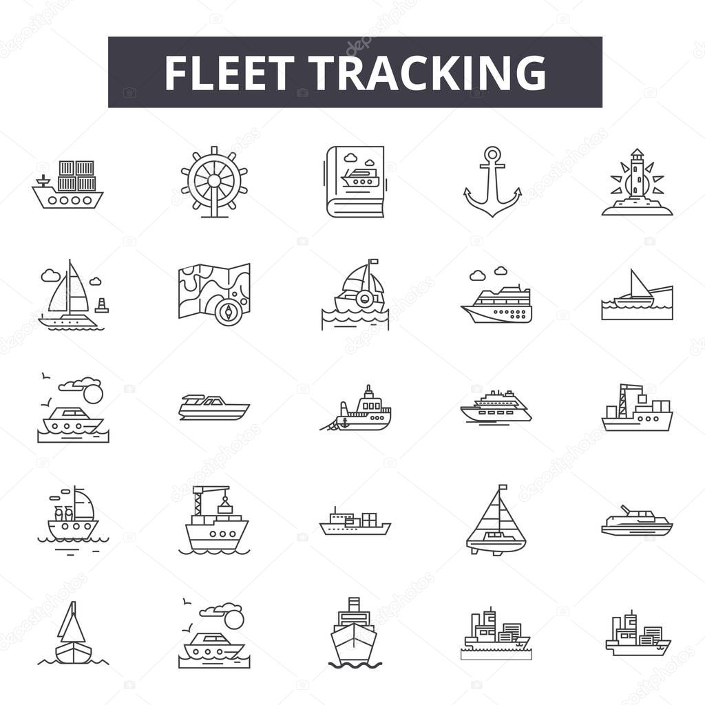 Fleet tracking line icons for web and mobile design. Editable stroke signs. Fleet tracking  outline concept illustrations