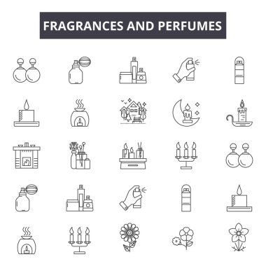 Kokuları ve parfüm için simgeler web ve mobil tasarım çizgisi. Düzenlenebilir kontur işaretler. Kokuları ve parfüm konsept çizimler anahat