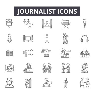 Web ve mobil tasarım için gazeteci satır simgeler. Düzenlenebilir kontur işaretler. Gazeteci anahat konsept çizimler