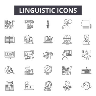 Web ve mobil tasarım için dil satırı simgeler. Düzenlenebilir kontur işaretler. Dilsel anahat konsept çizimler