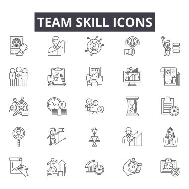 Web ve mobil tasarım için Takım Beceri satır simgeler. Düzenlenebilir kontur işaretler. Takım Beceri anahat konsept çizimler