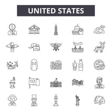 Web ve mobil tasarım için Amerika Birleşik Devletleri satır simgeler. Düzenlenebilir kontur işaretler. Amerika Birleşik Devletleri anahat konsept çizimler