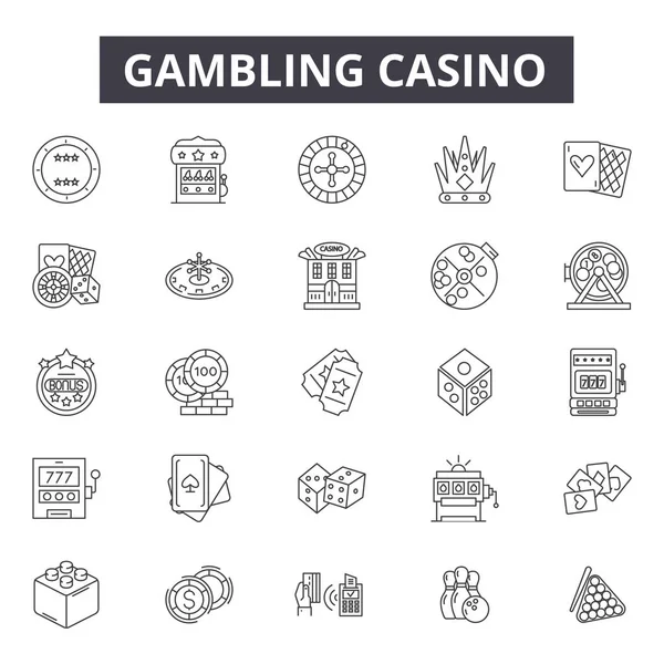 Τα τυχερά παιχνίδια καζίνο γραμμή εικονίδια για web και κινητό σχεδιασμού. Σημάδια επεξεργάσιμο εγκεφαλικό επεισόδιο. Τα τυχερά παιχνίδια καζίνο διάρθρωσης έννοια εικονογραφήσεις — Διανυσματικό Αρχείο