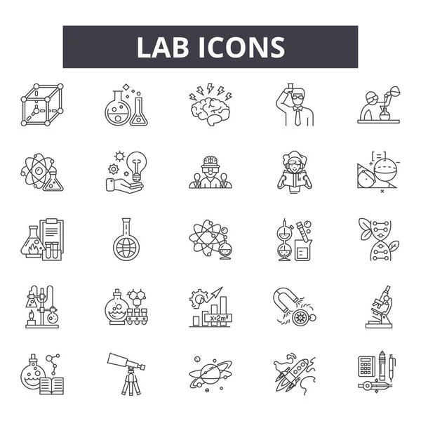 Lab ikonok ikonok a webes és mobil design line. Szerkeszthető stroke tüneteit. Lab ikonok vázlat koncepció illusztrációk — Stock Vector