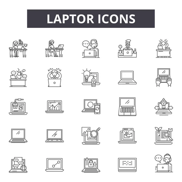 Iconos de línea de ordenador portátil para el diseño web y móvil. Signos editables. Ilustraciones del concepto del esquema del ordenador portátil — Vector de stock