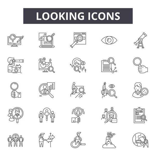 Buscando iconos de línea para el diseño web y móvil. Signos editables. Mirando ilustraciones del concepto del esquema — Vector de stock