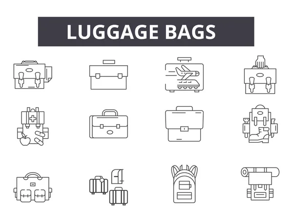 Bolsas de equipaje línea iconos para el diseño web y móvil. Signos editables. Bolsas de equipaje esbozan ilustraciones conceptuales — Archivo Imágenes Vectoriales