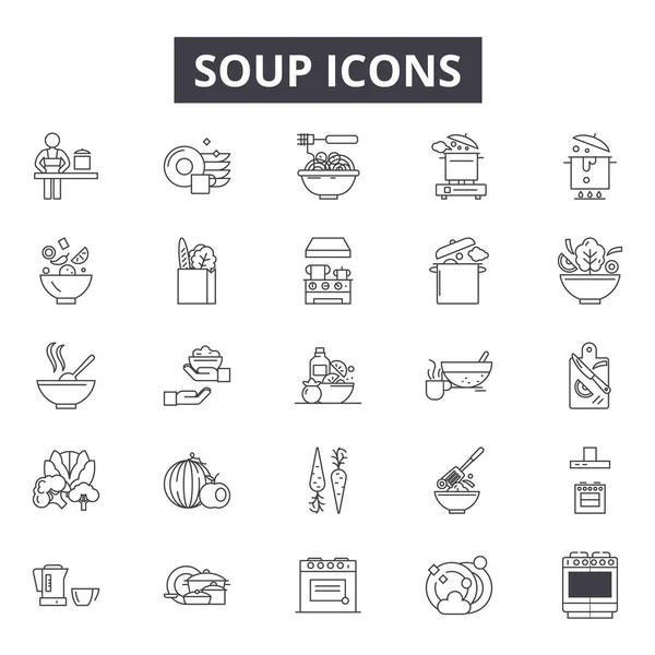 Iconos de línea de sopa para diseño web y móvil. Signos editables. Sopa esbozar ilustraciones conceptuales — Vector de stock