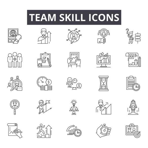 Iconos de línea de habilidad de equipo para diseño web y móvil. Signos editables. Equipo de habilidades esbozar ilustraciones conceptuales — Archivo Imágenes Vectoriales