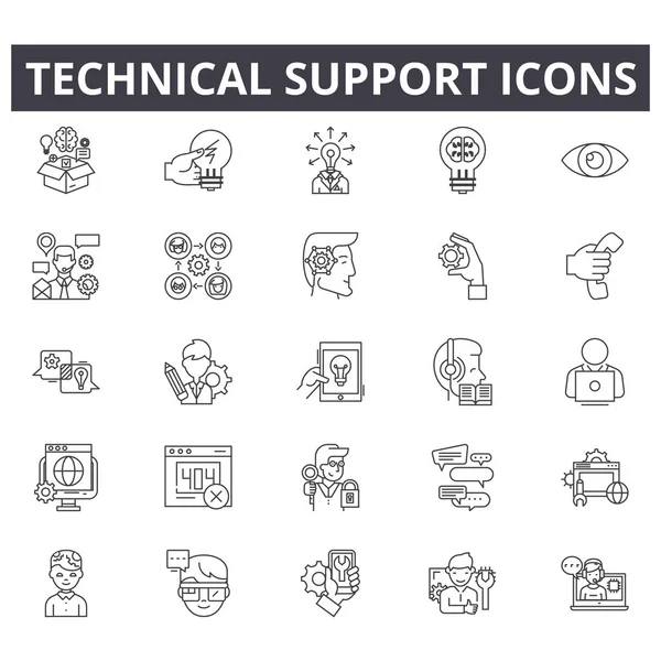 Ícones de linha de suporte técnico para web e design móvel. Sinais editáveis de acidente vascular cerebral. Suporte técnico esboço do conceito ilustrações — Vetor de Stock