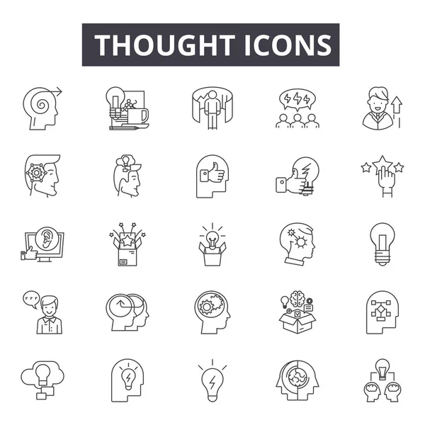 Iconos de línea de pensamiento para el diseño web y móvil. Signos editables. Ilustraciones conceptuales del esquema de pensamiento — Vector de stock