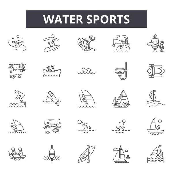 Iconos de línea de deportes acuáticos para diseño web y móvil. Signos editables. Esquema de deportes acuáticos ilustraciones conceptuales — Vector de stock