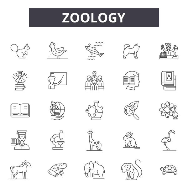 Zoologi linje ikoner för webb och mobil design. Redigerbara stroke tecken. Zoologi disposition koncept illustrationer — Stock vektor