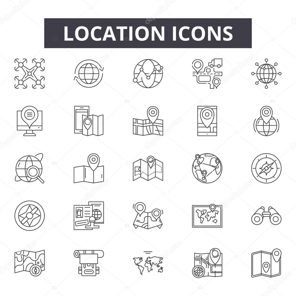 Location line icons for web and mobile design. Editable stroke signs. Location  outline concept illustrations