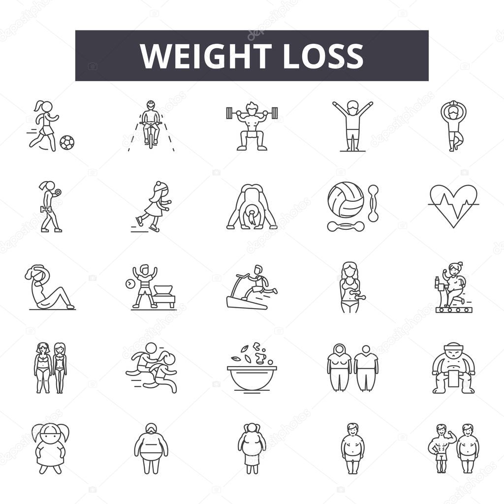 Weight loss line icons for web and mobile design. Editable stroke signs. Weight loss  outline concept illustrations