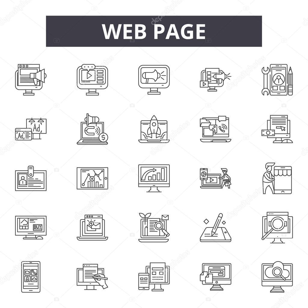 Web page line icons for web and mobile design. Editable stroke signs. Web page  outline concept illustrations