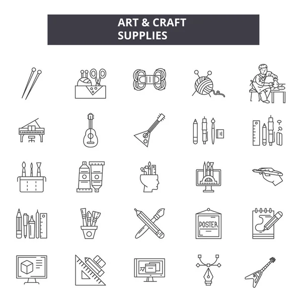 Art craft supplies lijn iconen voor web en mobiele apparatuur. Bewerkbare lijn tekenen. Art craft supplies overzicht concept illustraties — Stockvector