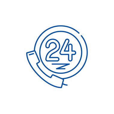 24 saat müşteri destek hattı simgesi kavramı. 24 saat müşteri destek düz vektör simgesi, işaret, anahat illüstrasyon.
