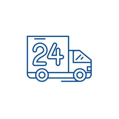 24 saat teslimat satırı simgesi kavramı. 24 saat teslimat düz vektör simgesi, işareti, anahat illüstrasyon.